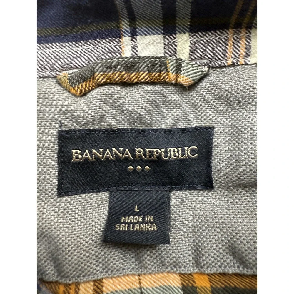 Banana Republic Shirt Mens Large Plaid Button Down Blue Yellow Long Sleeve‎ Fall